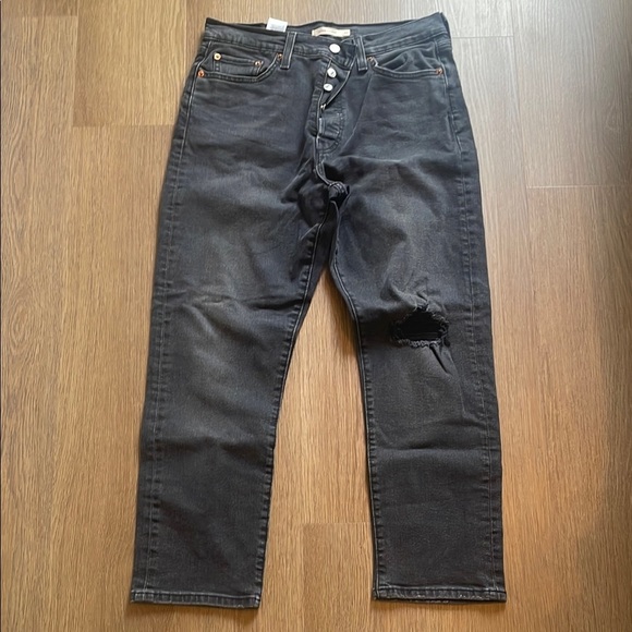 Levi's Denim - Levi's Black Wedgie Straight Leg Jeans with Knee Rip